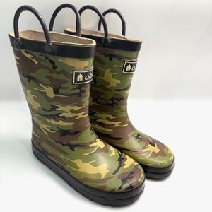 Oaki Kids Size 12 Camouflage Rubber Rain Boots Unisex Loop Handle Outdoor